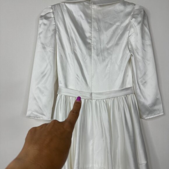 FLAW - NWT Mac Duggal Satin Lapel A-Line Blazer Mini Dress White 2 #A0185 - Picture 9 of 12